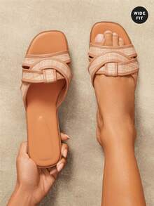 SHUZIA Women's Wide-Fit Minimalist Casual Comfy Crisscross Flat Sandals - Apricot - View 2