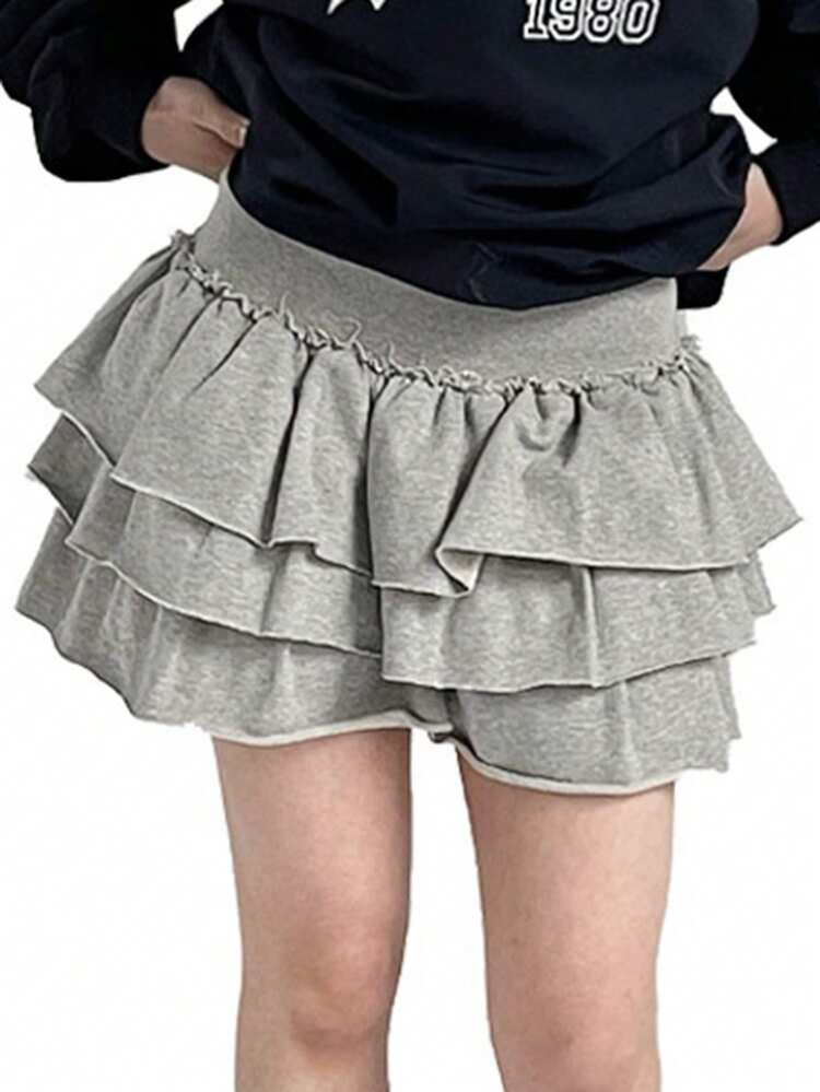 Women's Casual Ruffle Hem Mini Skirt