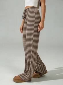 SHEIN Tall Women's New Brown Striped Low-Waist Pants, Autumn/Winter,Fall - Multicolor - View 10