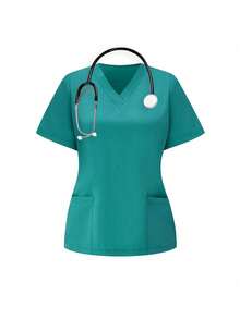 TaskEZ Scrubs Set: V-Neck Short Sleeve Top & Pants Scrub Uniform For Healthcare Workers - Green - View 6