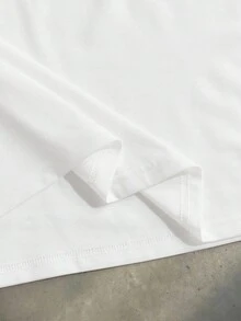 SWAVVY 男士休闲宽松短袖T恤，标准尺码，白色，前后印花图案，夏季款 - 白色 - 查看 3