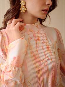 ZEYLAH Cinched Waist Waist Fitted Pleated Elegant Romantic Long Dress, Spring/Summer - Baby Pink - View 2