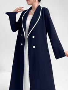 Al Najma Women's Buttoned Abaya With Collar, Long Sleeve Design - Navy Blue - View 4