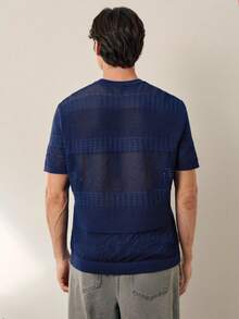 RONVEXI Camiseta casual de punto de cuello redondo de manga corta y unicolor holgada para hombre - azul real - Ver 4