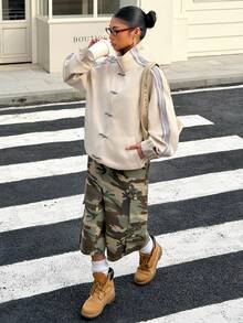 Muchica 杏色撞色针织绒面革女士轻薄长袖外套 - 杏色 - 查看 5