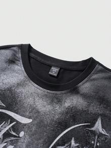 ROMWE MEN Street Life 男士圆领字母十字印花休闲日常短袖T恤 - 黑色 - 查看 5