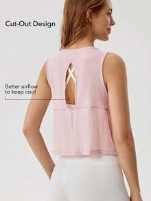 OutZeal Áo tank top thể thao nữ, áo tập luyện bằng len Tencel, thiết kế hở lưng, áo năng động. - Hồng - Xem 3