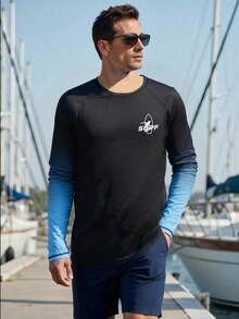 Manfinity Swimmode Men's Letter Print Ombre Long Sleeve Rash Guard - Multicolor - View 3