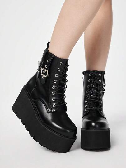 ROMWE Grunge Punk Women Ankle Boots & Booties Valentine's Day