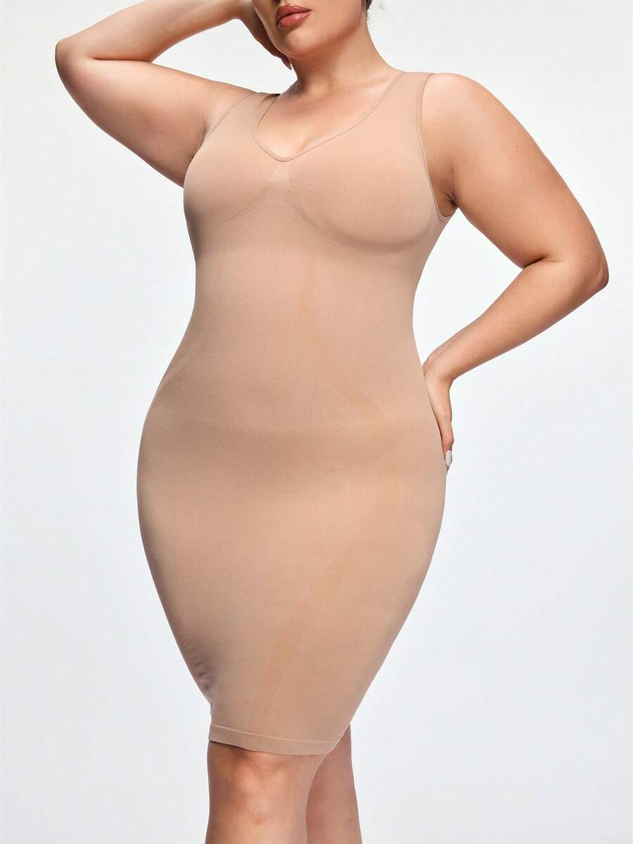 SHAPORA Women's Seamless Slimming Waist Tight Bodycon Dress, Can Be Worn Outerwear Plus Size Shapewear, Basic Shaping Dress, Suitable For Home, Commute, Daily Wear - Apricot - View 1