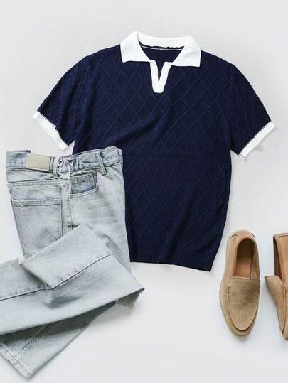 Manfinity Homme Men's Contrast Color Short Sleeve Casual Commuter Knit Top