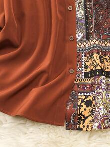 Lacomfia 大码女式格子复古印花拼接休闲衬衫 - 彩色 - 查看 5