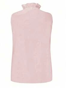 EMERY ROSE Women's Solid Color Frill Trim V-Neck Sleeveless Casual Blouse - Pink - View 2