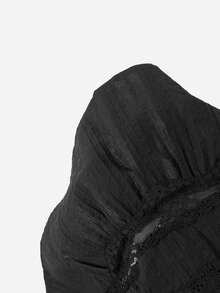 SHEIN EZwear 女士休闲无袖上衣，饰有贝壳边和荷叶边下摆，时尚蕾丝边，夏季 - 黑色 - 查看 4