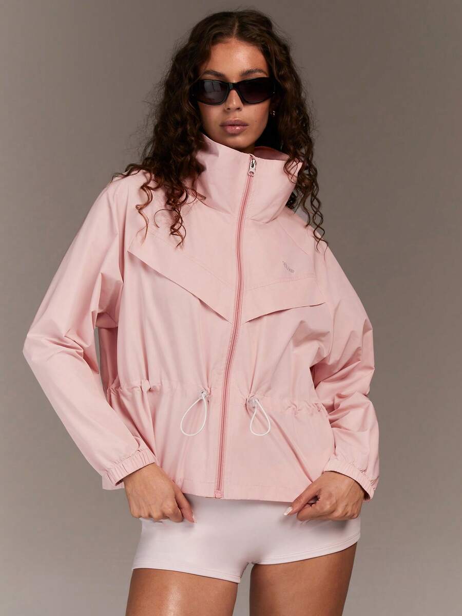 Fluxe Premium Quality Women's Long Sleeve Zip Front Drawstring Waist Casual Jacket, Lightweight Breathable Fabric, For Running Outdoor Sports - Pink - View 1