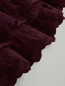 SHEIN MOD Women's Floral Lace Layered Ruffle Hem Short Skirt Ruffled Skirt Layered Skirt Maroon Skirt Burgundy Skirt Frilly Skirt - Burgundy - View 6