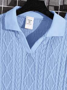 两件套男童纹理面料 Polo 衫（带领拉链）和纹理面料短裤套装，舒适休闲度假风，适合户外玩耍、街头摄影、派对、城市漫步等场合。 - 淺藍色 - 查看 4