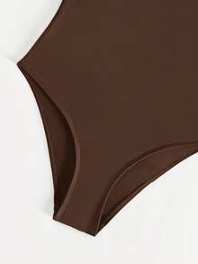 Swim Vcay 女士纯色休闲露背连体泳衣 - 棕色 - 查看 5