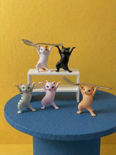Joivida 5PCS PVC Poseable Dancing Cat Dolls Action Figures Hand Pose Modern Collectible Study Desk Decor Anime Fan Themed Party Durable Plastic Desktop Decorations