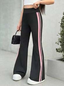 Firerie Kids 少女休闲甜美可爱侧边系带喇叭裤 - 黑色 - 查看 1