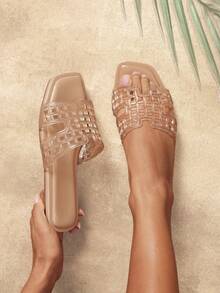 SHUZIA Women's Casual Comfortable Cut-Out Jelly Flat Sandals - Beige - View 6