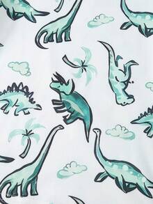 Bộ đồ ngủ ôm sát cho bé trai, in hình khủng long hoạt hình màu xanh lá cây, gồm áo tay ngắn và quần legging, chất liệu mềm mại và thoải mái, thích hợp mặc vào mùa xuân/hè. - màu xanh lá - Xem 5