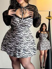 Vibekara Fashionable Lace Valentine's Day Sweet Sexy Bodycon Dress - Black - View 1