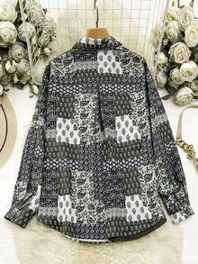 Lacomfia Plus Size Women Floral Print Long Sleeve Single-Breasted Casual Shirt - Multicolor - View 2