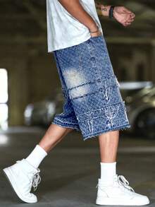 Manfinity Roughcore 男士毛边百慕大牛仔阔腿短裤