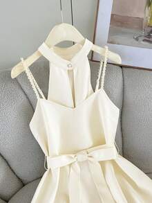 GlowEve Elegant Spaghetti Strap Camisole Top With Pearl Decor, Cinched Waist Design, Slim Fit - Apricot - View 3