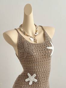 Elamini Women's Brown Floral Dress, Sexy Hollow Out Lightweight Breathable Summer Beach Dress, Casual Outfit - Multicolor - View 5