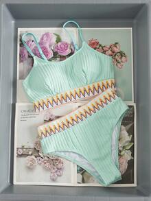 Swim Vcay Swimsuits For Woman Summer Beach Tape High Waisted Bikini Set - Mint Green - View 7