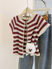 Franclia New Unique Striped Round Neck Cardigan, Versatile & Slimming Design For Women - Multicolor - View 3