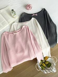 Comfortcana 大码休闲家居长袖T恤，带蝴蝶结，多件装 - 彩色 - 查看 5