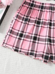 SHEIN 3件套少女蝴蝶结格子印花针织家居服套装，休闲家居服，适合日常穿着 - 黑色 - 查看 4