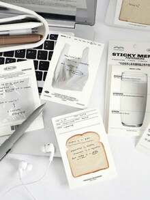 Joivida 30张早餐主题便利贴备忘录，办公学习计划贴纸，可爱日常记事本，美食主题日记用品 - 白色 - 查看 16