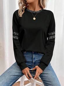 EMERY ROSE Women's Raglan Sleeve Long Sleeve Sweatshirt, Suitable For Autumn/Winter - Black - View 3