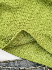 少女休闲优雅度假风提花单肩褶皱短款T恤上衣 - 綠色 - 查看 5