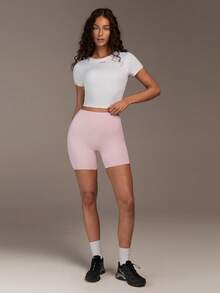 Menodora SHEIN Sport Áo thun thể thao nữ tay ngắn cổ tròn in chữ, dáng lửng - trắng - Xem 3