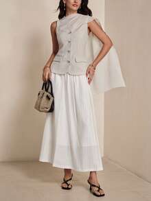 Modelyn Mid-Length Vintage French Style Niche Skirt - Beige - View 3