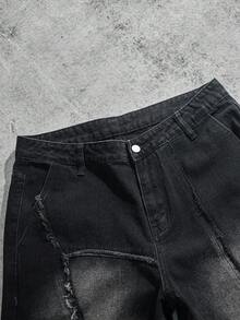 Manfinity ZONE917 Men's Pocketed Distressed Wide Leg Loose Casual Denim Shorts Men Streetwear Jeans Going Out Urban Hang Out Street Vacation - Black - View 7