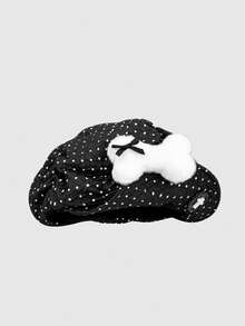 ROMWE Grunge Punk 1pc Punk Style Circular Hollow Rivet Beret Hat, Y2K Round Pendant Newsboy Cap, Daily Personalized Fashion Item - Black - View 1