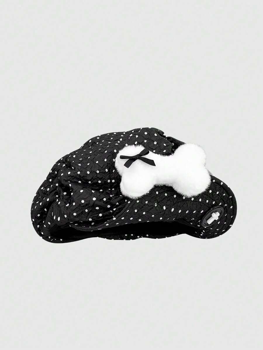 ROMWE Grunge Punk 1pc Punk Style Circular Hollow Rivet Beret Hat, Y2K Round Pendant Newsboy Cap, Daily Personalized Fashion Item - Black - View 1