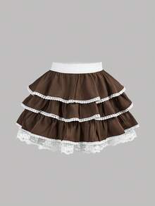 SHEIN Girlism Tween Girl Vacation Casual Spring/Summer Chiffon Layered Skirt - Brown - View 1