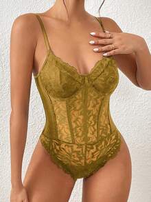 Glamine Lace Patchwork Embroidered Camisole, Sleeveless See Through Top See Through Tops Lacey Top Bodysuit Top Tops For Women Sexy - Mustard Yellow - View 3