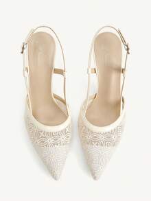 CUCCOO CHICEST Women Shoes Pointed Thin High Light Apricot Mesh Simple Back Lift Women's Slingback Shoes Wedding Party Banquet Simple Fashion Sexy Women's High Heel Shoes Women's Shoes - Chantilly - View 2