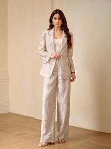 ZEYLAH 提花半透明阔腿休闲裤，春夏款 - 杏色 - 查看 6