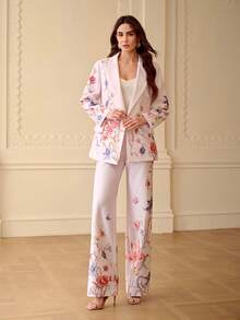 ZEYLAH Printed Loose Double-Breasted Blazer, Spring/Summer - Pink - View 5