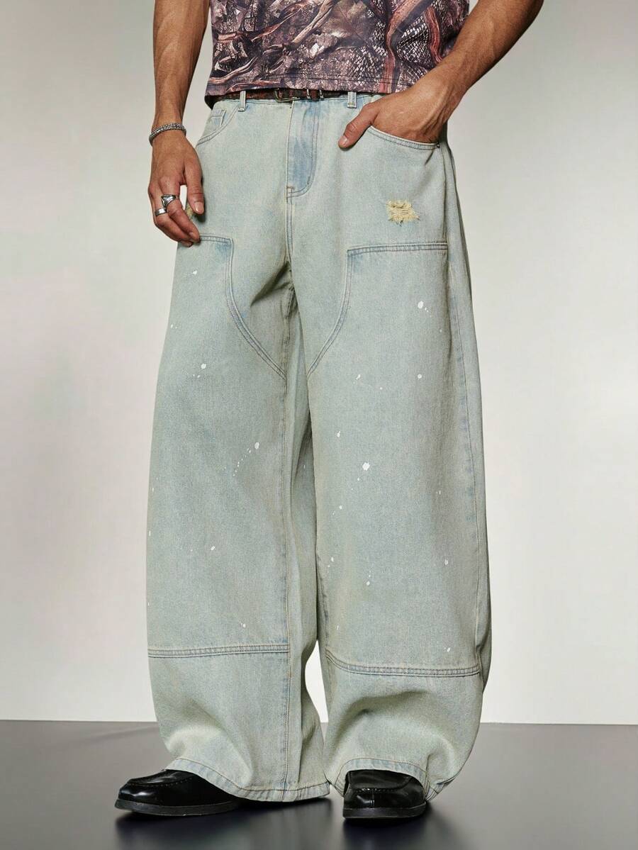 PAVTROS 男士水洗褪色时尚牛仔裤 - 淺色水洗藍 - 查看 1