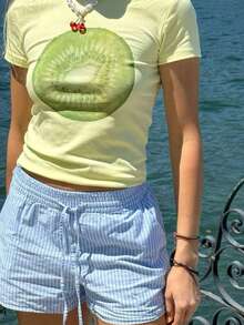 SHEIN Women's Printed Round Neck Short Sleeve Casual Versatile T-Shirt - Multicolor - View 1